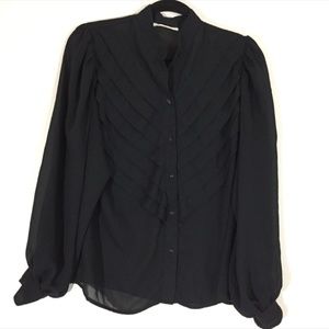 Women's Vintage Top Button Down Blouse Black Sz M
